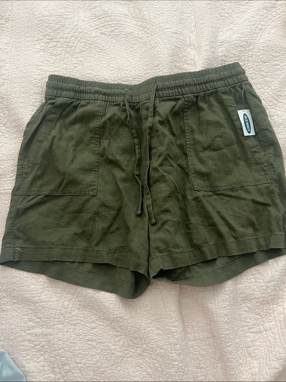 Old Navy Olive Green High-Rise Drawstring Linen-Blend Shorts